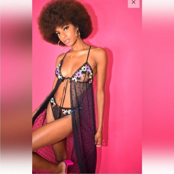Savage X Fenty Free Spirit Black Floral Embroidered Sheer Night Slip Lingerie - Picture 3 of 16